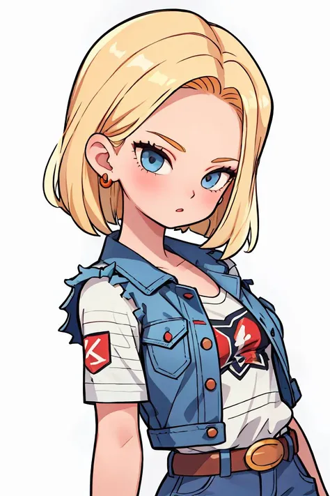 (masterpiece, best quality), 1girl, beautiful face, beautiful body,  <lora:android_18:1> android18, earrings, denim, belt