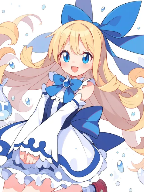 anime girl in a blue and white dress with a blue bow