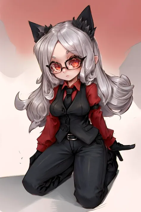 a drawing of a woman with glasses and a cat suit