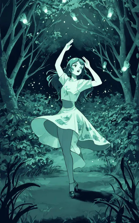 a woman in a white dress is dancing in the woods