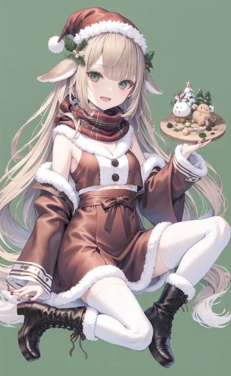 anime girl with long white hair and a brown dress holding a plate of food