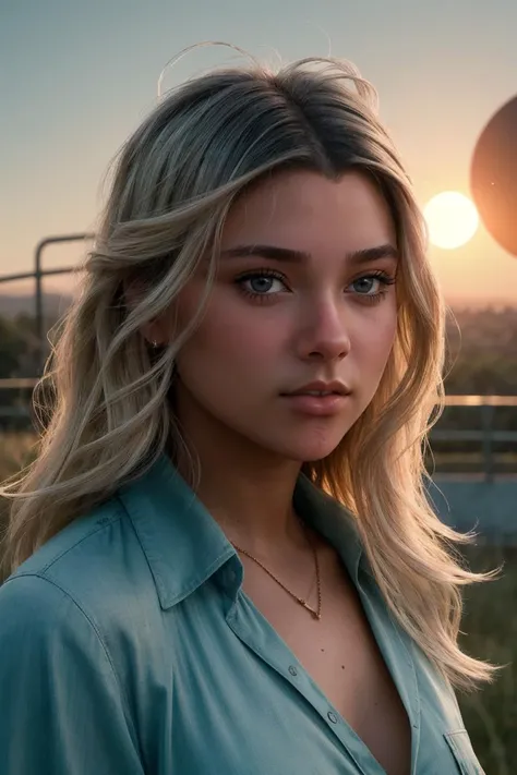 perfect cinematic shoot of a beautiful woman (EPM4nu3l4V4gu31r0:.99), a woman standing at a savanna, perfect bleached blonde hair, wearing sexy orange (turtleneck), (Lightning strikes in background:1.2), (detailed background:1.1), (face focus), modelshoot ...