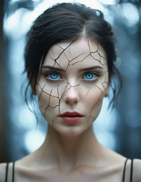 cinematic photo cinematic still crack, looking at viewer, fflix_shards, 1girl, blue eyes, lips, reflection, black hair . emotional, harmonious, vignette, highly detailed, high budget, bokeh, cinemascope, moody, epic, gorgeous, film grain, grainy", "cinemat...