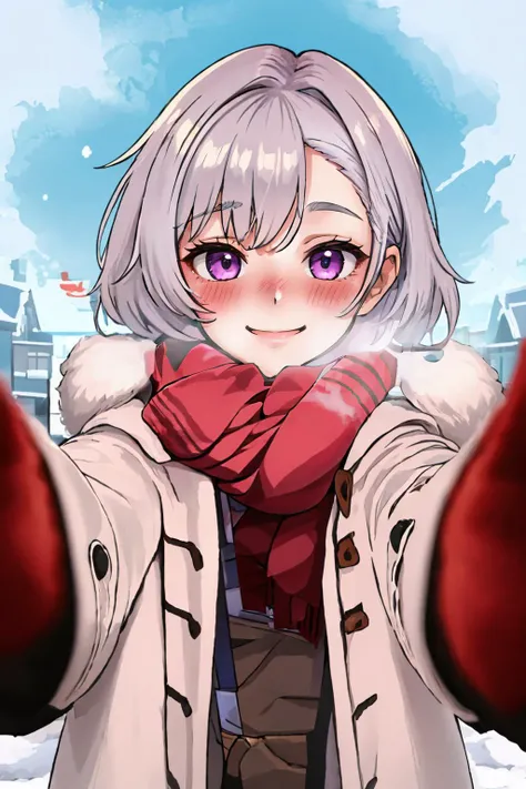 (masterpiece, best quality:1.2), solo, 1girl, renodef, IncrsChkWarmingMeme, pov, red scarf, winter clothes, smile, blush <lora:azurlane_reno-10:0.8> <lora:PovCheekWarmingMeme:1>