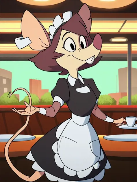 a close up of a cartoon mouse holding a cup of coffee