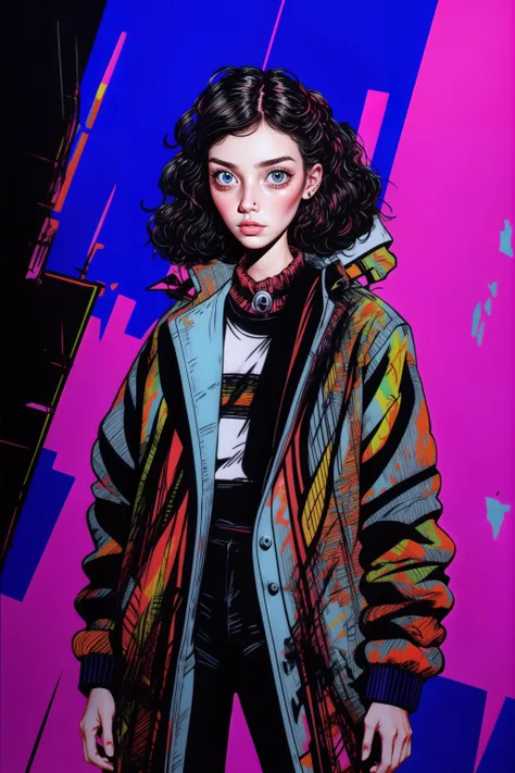 <lora:Keith_Haring:1>, Bruce McLean, (cyberpunk), (1girl :1.0), A cyberpunk-inspired portrayal of a girl, insane details, intricate details, hyperdetailed <lora:add_detail:1> <lora:TimBurton_Animation_offset:0.8>