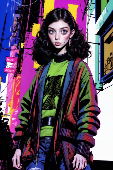 <lora:Keith_Haring:1>, Bruce McLean, (cyberpunk), (1girl :1.0), A cyberpunk-inspired portrayal of a girl, insane details, intricate details, hyperdetailed <lora:add_detail:1> <lora:TimBurton_Animation_offset:0.8>