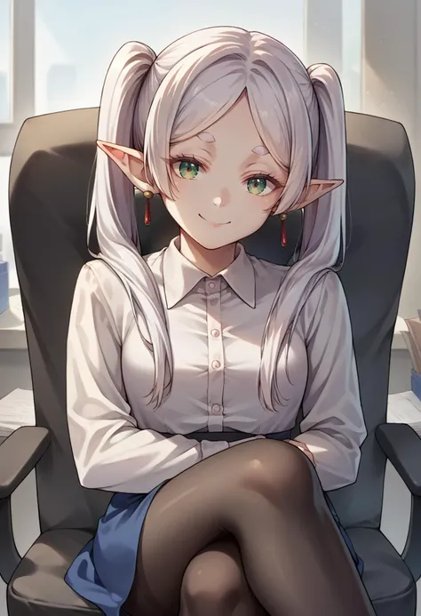 anime girl sitting in a chair with a cat ears on her head