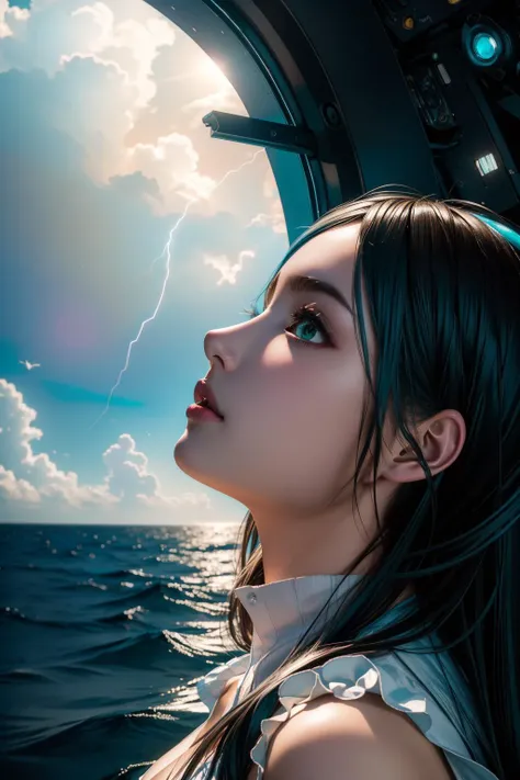 1girl, (digital art by Sakimichan:1.3) and (Carl Gustav Carus:1.0) and (Pascale Campion:0.8) , dramatic Cosplay Photograph, surreal, side view shot of a ("The Ocean of [Pain:Electricity:11] ":1.3) , it is very Interesting and Cyberpunk, crowded roots and S...