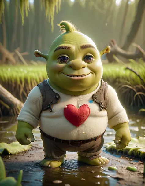 shrek, best quality, film grain, Fujifilm XT3, made of ral-smlvltnpls <lora:ral-smlvltnpls:1>  <lora:Shrek1024:0.2> Shrek1024, swamp background