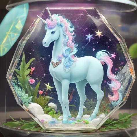 astral, unicorn, in a terrarium