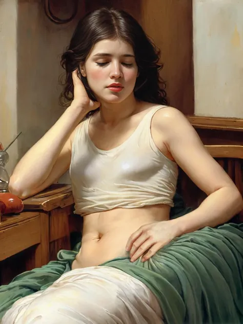 Classical art portrait painting, sleeping, (Academic Art), (oil on canvas:1.3), (Eugene De Blaas:1.5), John William Godward, Bouguereau