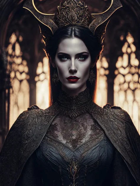 Vampire Queen reimagined by TanvirTamim, backlit, intricate details, highly detailed, slate atmosphere, cinematic, dimmed colors, dark shot, muted colors, film grainy, lut, spooky