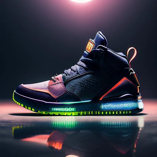 product photography of a cyberpunk sneakers, epic render, octane, atmosphere, particles, soft volumetric lights, (backlit:1.3), (cinematic:1.3), intricate details, (ArtStation:1.3)