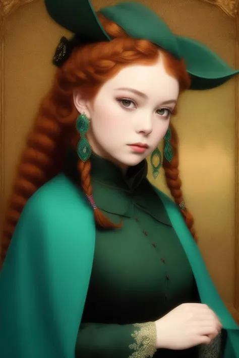 a profesional picture of 1girl Tramitia - (((small body))) (((long multiple braids))) (((ginger))) (((thick hair, wile small braids, curly hair, very long hair))) ((tiny tits)), berseker girl,  furry hipband, (((scars))) (((Full black eyes))) vampire teeth...