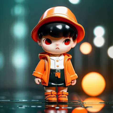 <lora:toytokens:1>, full body shot photo of the most beautiful artwork in the world featuring a modern female girl, sexy, big eyes, urban tokyo futuristic look, neon lights, night, slow motion, reflections, orange raincoat, intricate detail, nostalgia, hig...