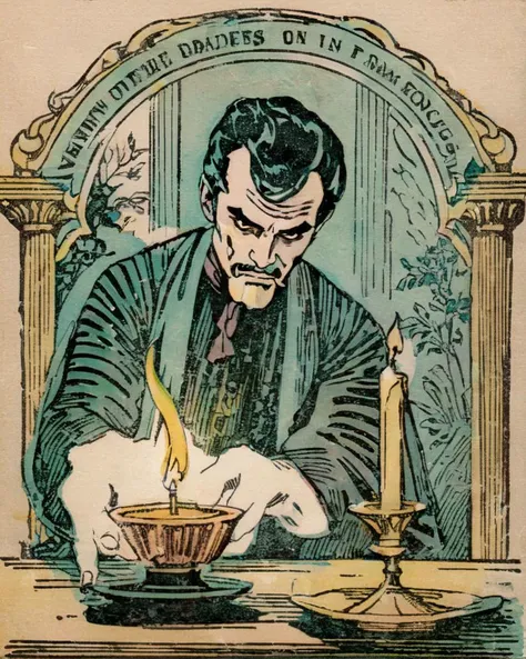 Vietnamese Daniel Day-Lewis, in focus, stylized by Franklin Booth, Candle light, F/14, ornate, <lora:manucolgraf:1> manucolgraf, mcg