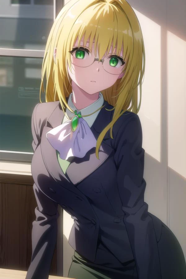 tearjulunatique, <lora:tearju lunatique darkness-lora-nochekaiser:1>,
tearju lunatique, long hair, blonde hair, (green eyes:1.5), sidelocks, glasses,
BREAK shirt, collared shirt, white shirt, suit, formal suit, long sleeves, ascot, white ascot, gemstone, g...