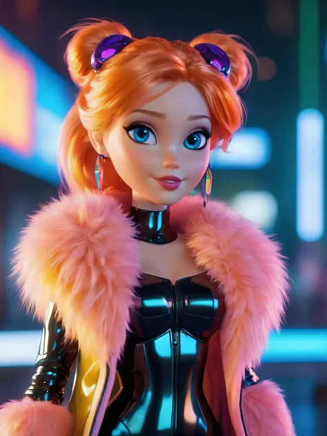 a close up of a doll with a furry coat and a furry collar