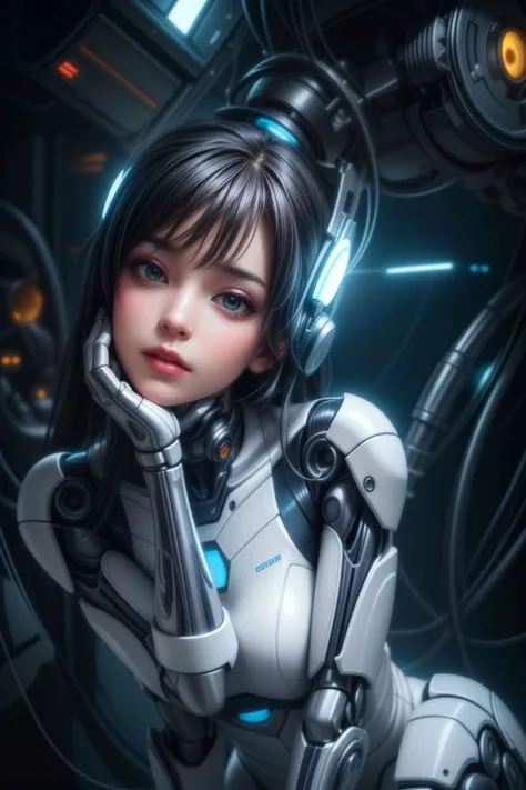 [woman:cyborg:15], (masterpiece:1.4, best quality), (intricate details), unity 8k wallpaper, ultra detailed, beautiful and aesthetic, (photorealistic:1.4), upper body, perfect lighting, organic and mechanical elements, metallic limbs, joints, (machine made...