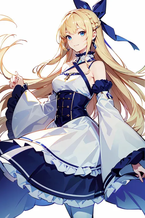 <lora:HerrscherAGGA2023_Argonaut_V1:0.55> AGGA_ST039, white and blue theme,, ultra detailed, masterpiece, best quality, aesthetic, detailed,, solo, soft smile, light smile,
1girl, blue eyes, very long hair, blonde hair, long blonde hair, french braid, bang...