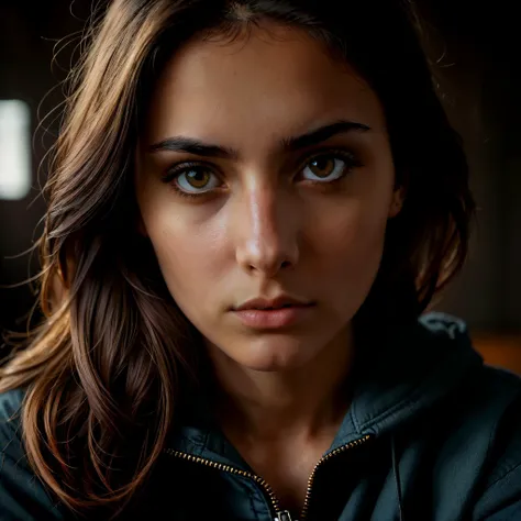 arafed woman with a black jacket and a black hoodie