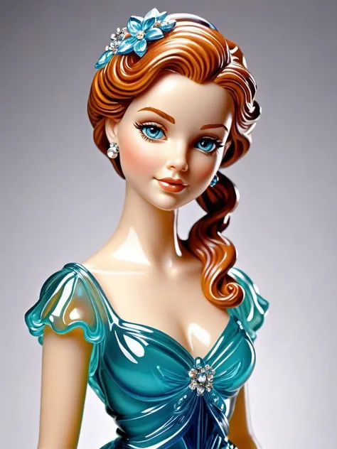 (Glass figurine:1.2) of a cute stunningly beauty beautiful young woman,