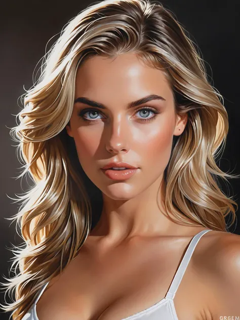 a painting of a woman with long blonde hair and blue eyes