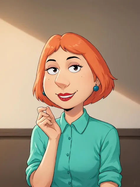 a cartoon woman with red hair and a green shirt