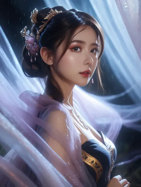 UHD, 8K, ultra detailed, a cinematic photograph of Dark Fantasy Art, a girl with Tulle skirt,making eye contact, dark, shy smile, dark fantasy style, beautiful lighting, great composition,(ultra realism, hyper detailed and intricate realism: 1.3), (wide de...