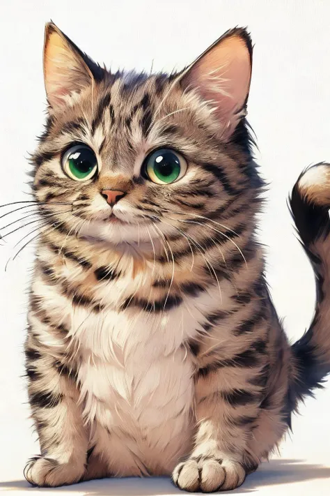 painting of a cat with green eyes sitting on a white surface