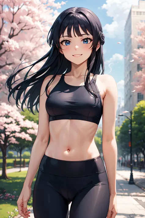 (masterpiece, best quality, ultra detailed), (perfect face, detailed face), (detailed background, complex background:1.2), full-face blush, (smile:1.2), wind, windy, looking at viewers,
<lora:Mogami:1> MogamiDef, black hair, long hair, blush, bangs, blue e...