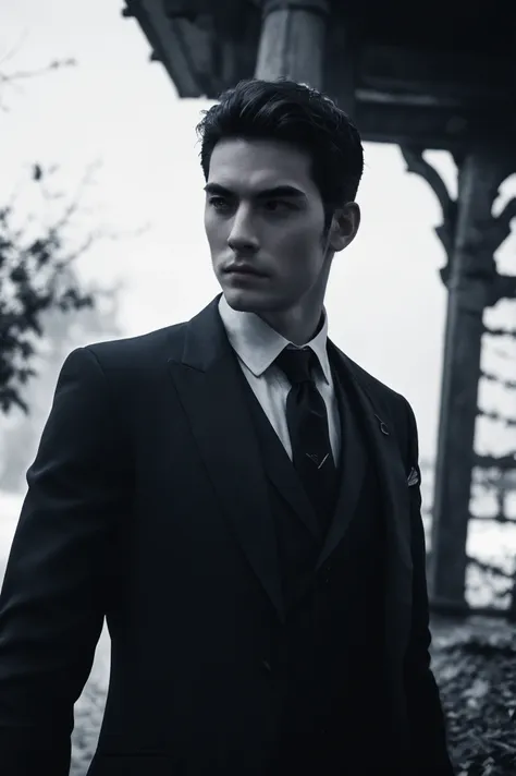 arafed image of a man in a suit and tie standing in front of a gazebo