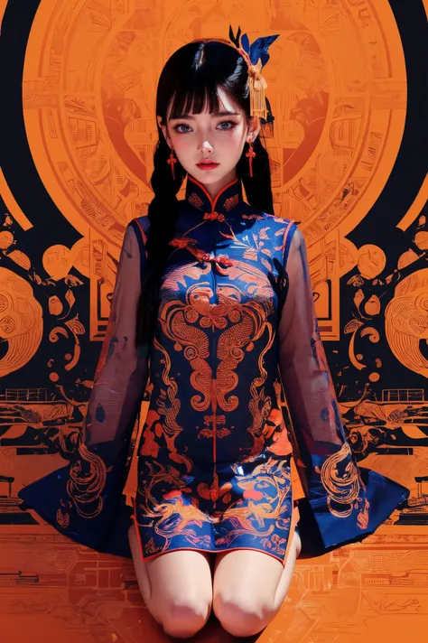 20-year-old female,young head with Chinese dragon,full body photo,sitting,Chinese star Cecilia Cheung,Chinese dragon,wearing Chinese Tang Dynasty clothing,front with extremely intricate mechanical structure,illustrated,x-ray perspective,designed by Nick We...