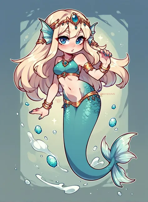 a drawing of a mermaid with long hair and a blue top