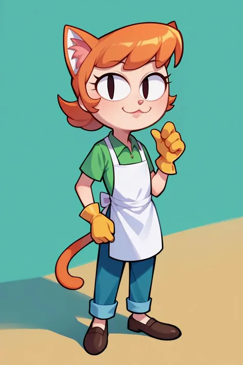 a cartoon cat with a apron and gloves on