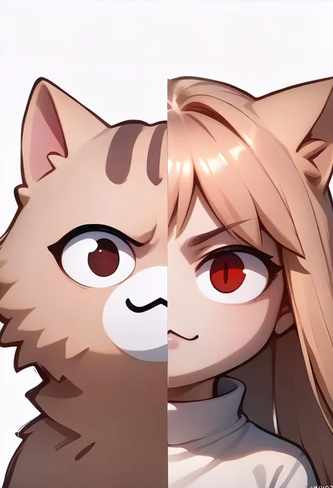 anime girl with long hair and red eyes and a cat with long hair