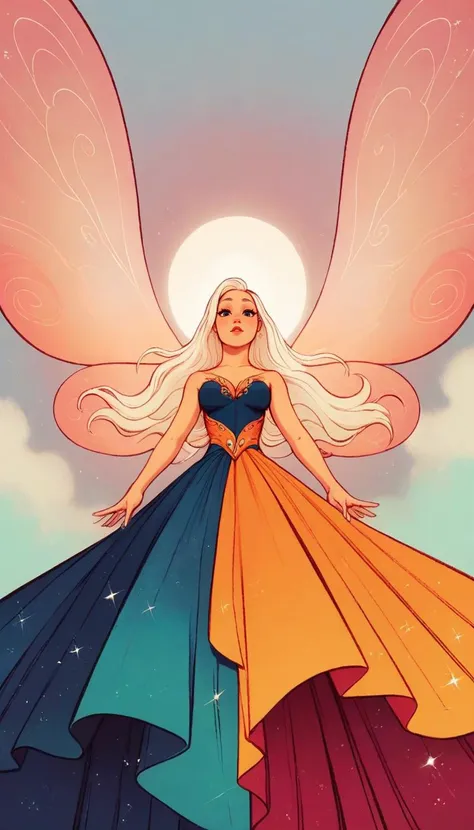 a cartoon picture of a woman in a dress with wings