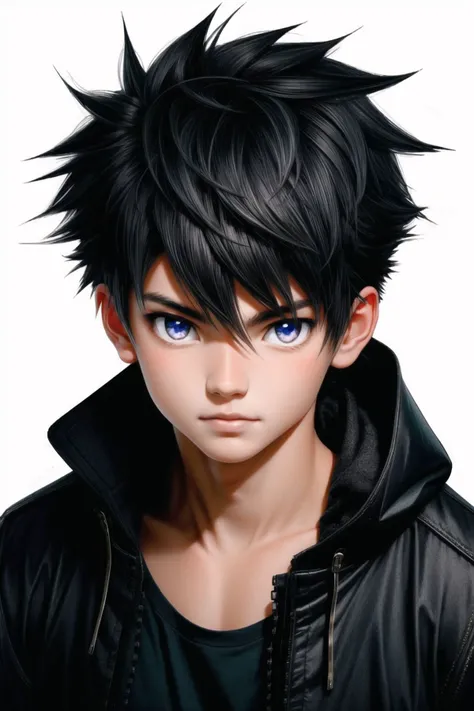 fushiguro megumi,1boy,solo,male focus,black hair,spiked hair,hair between eyes,upper body,