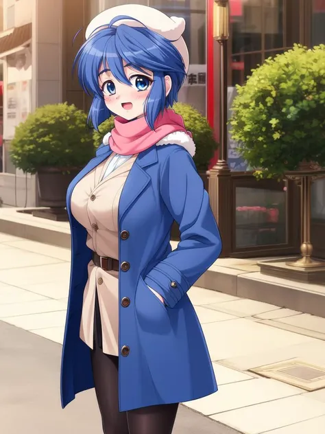 <lora:Mamiya_Chisato:0.8>, MamiyaChisato, 1girl, soro, blue eyes, blue hair, short hair, huge_breasts, blush, cowboy_Shot, blush,
fur hat, scarf, coat, shoes, happy, standing, looking at viewer, cowboy Shot,
masterpiece, high quality, very_high_resolution,...