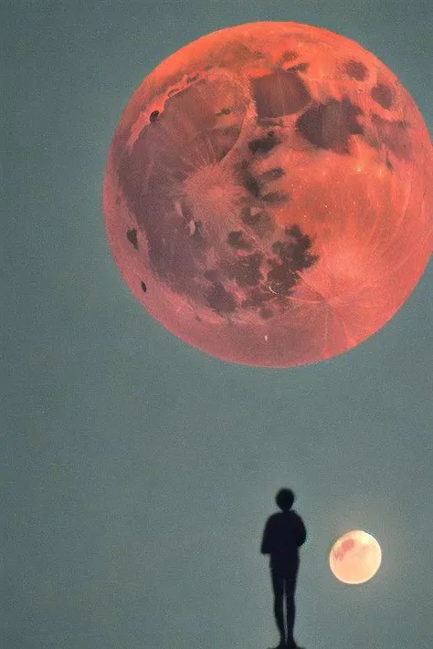 NIGHT , RED MOON AND SOME ONE LOKING AT SKY, 3MOON