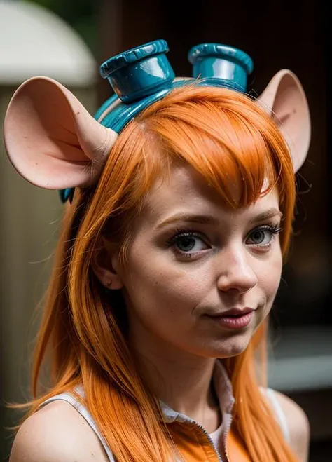 <lora:CARTOON_gadget_hackwrench_ownwaifu:0.9>woman, furry female, mouse girl, orange hair, goggles on head,, 5>