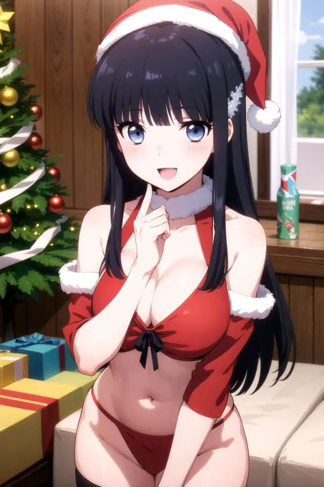 1girl, solo, masterpiece, best quality,
      <lora:miyuki-mahouka:0.8>,
          santa costume, santa hat, fur trim, fur-trimmed headwear, detached sleeves, mahouka koukou no rettousei, miyuki shiba, shiba miyuki, black eyes, blue eyes, tsurime, eyelashe...