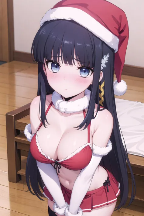 1girl, solo, masterpiece, best quality,
      <lora:miyuki-mahouka:0.8>,
          santa costume, santa hat, fur trim, fur-trimmed headwear, detached sleeves, mahouka koukou no rettousei, miyuki shiba, shiba miyuki, black eyes, blue eyes, tsurime, eyelashe...