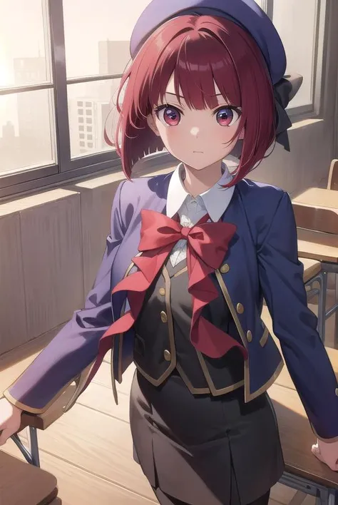 kanaarima, <lyco:kanaarima-lyco-nochekaiser:1>,
kana arima, bob cut, (red eyes:1.5), red hair, short hair,
BREAK beret, blue headwear, blue jacket, blue vest, hat, jacket, pantyhose, ribbon, school uniform, skirt, vest, youtou high school uniform,
BREAK lo...