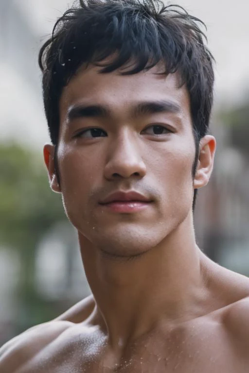 best quality, masterpiece,dynamic pose,1boy, 30 years old ,topless,well-developed muscle,(light bokeh)++, intricate, (slight (sheen)-)+, elegant, sharp focus, soft lighting, vibrant colors, (masterpiece)+, (park)++, (detailed face)+,heavy brow, sparkly eye...