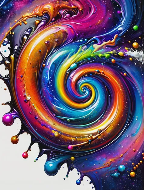 a painting of a colorful swirl with bubbles and stars