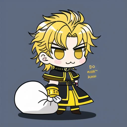 1boy,solo,dio brando,padoru meme,holding sack,chibi,:3, <lora:padoru_meme:0.6>