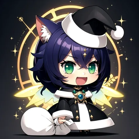 anime girl with a black and white outfit and a santa hat