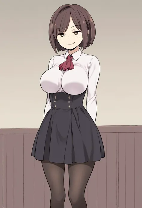 score_9, best quality, masterpiece, uncensored, source_anime, by nora higuma BREAK
1girl, smug, large breasts, solo, wide hips, freckles,
{tildevtuber}, 1girl, solo, breasts, looking_at_viewer, smile, skirt, large_breasts, brown_hair, shirt, long_sleeves, ...